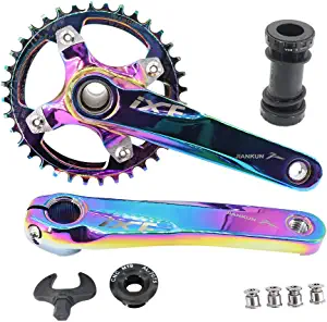 DJC Bike Crankset 104BCD with Chainring BSA Bottom Bracket with Spindle for MTB 1x 2X 3X Speed Mountain Bike Black Red Oilslick 170mm 175mm