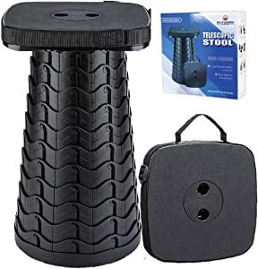 Upgraded Sturdy Portable Camping Stool with Large Square Surface, Collapsible Foldable Lightweight Telescoping Stool, Adjustable Height for Picnic Fishing Hiking BBQ