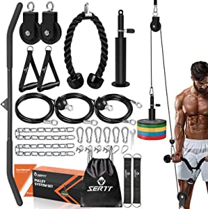 SERTT Weight Pulley System Gym, Pulley Pro Home Cable Pulley System gym for Lat Pull Down, Biceps Curl, Triceps, Shoulders, Back, Forearm Workout, DIY Weight Cable Pulley Attachments for Gym Equipment