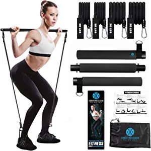 Pilates Bar Kit with Resistance Bands - Workout Equipment for Home Workouts - Pilates Stick - Resistance Kit - Leg Workout Bands - Fitness Equipment Women - Beginner Yoga Kit - Exercise & Fitness