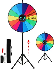 iElyiEsy 24 Inch Spinning Prize Wheel of Fortune with Folding Tripod Floor Stand Height Adjustable 14 Slots Spin Wheel with Dry Erase Markers & Eraser for Carnival Trade Show