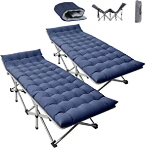 ABORON 2 Pack Folding Camping Cot W/Mat for Adults, Heavy Duty Outdoor Bed with Carry Bag,1200 D Layer Oxford Travel Camp Cots