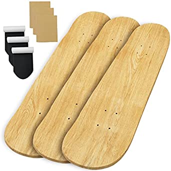 Beipoo 3 Packs 31"x 8" Blank Skateboard Decks,Natural,7-Layer Maple Double Tail Skateboard with Free Grip Tape and Sandpaper,Great for Replacement and Art Painting