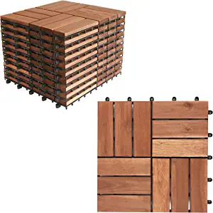 Interlocking Acacia Wood Deck Tiles,Box of 10 12 in x 12 inches,Waterproof All Weather,Patio Tiles,Balcony Flooring,Backyard Flooring,Outdoor Shower mat,Portable Floor,12 slats,10Sq ft,Natural