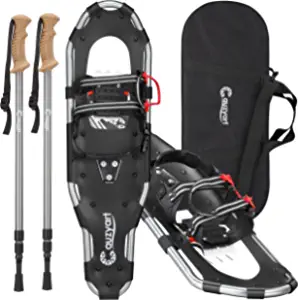 Cauzyart Snowshoes for Women Men Youth Kids, 21/25/30 Inches Lightweight Aluminum Terrain Snow Shoes with Anti-Shock Trekking Poles and Carrying Tote Bag, Easy to Wear with One-Pull System