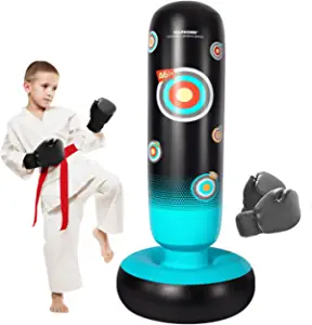 Kids Punching Bag Bop Bag with Black Gloves 65" Inflatable Kid Boxing Bag Set-Children Bounce Back Tumbler for Sparring Boxing Bag for MMA Karate Kickboxing
