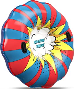 EPN Snow Tube, 55" Extra Large Snow Sled with 1 mm Heavy-duty Thickened Bottom Higher Sturdy Handles Cold-resistant PVC Inflatable Sled Toboggan for Kids Adults Sledding Skiing Winter Outdoor Fun Toys