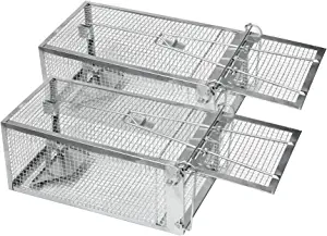2-Pack Humane Rat Cage Traps, Live Mouse Rat Traps Catch and Release for Indoor Outdoor, Small Animals Traps, Easy to use, Pet Safe ( 10.6"x 5.5"x 4.5" )