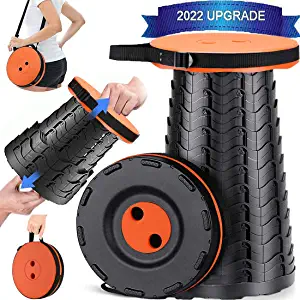 2022 Upgraded-Portable Collapsible Folding Stool, Retractable Telescoping Foldable Camping Stool for Adults for Outdoor Fishing Hiking Gardening Travel BBQ (Orange)