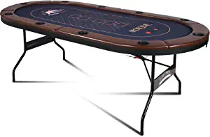 RayChee 10 Player Foldable Poker Table, Texas Holdem Table, Folding Leisure Game Table, Portable Casino Table for Game Room with Padded Rails and Cup Holders (Brown, 84 inch)