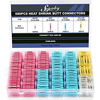 680PCS Heat Shrink Butt Connectors, Sopoby Marine Grade Electrical Wire Connectors Kit, Tinned Red Copper Insulated Waterproof Crimp Terminals Butt Splice for Cable,Boat,Wiring