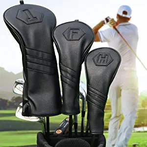 Golf Club Covers, 3 Pack Golf Club Head Covers for Driver, Fairway Woods and Hybrid, Golf Head Covers Fit Most Golf Clubs PU Leather