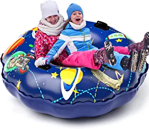 Snow Tube, Hyperzoo 55" Extra Large Inflatable Snow Tube Sled for Kids and Adults, Snow Tube for Sledding Heavy Duty Thickened Cold-Resistant PVC with Sturdy Handles for Skiing Fun