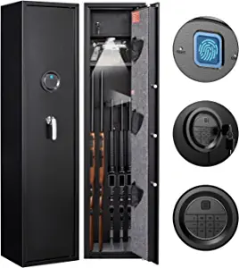 Biometic Gun Safe for Rifle, Fingerprint Gun Safe for Rifles and Shotguns, Quick Access 5-Gun Cabinet with Fingerprint Lock and Pistol Lock Box