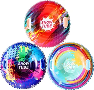 FindUWill 3 Pack Snow Tubes Sleds for Kids Sledding, 35'' Big Inflatable Snow Tube Sled Heavy Duty with 0.6mm Thicker Bottom/ Handles for Kids Toddlers Family Winter Outdoor Sports Toys(Set of 3)