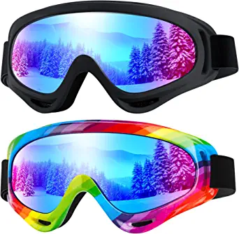 Braylin 2-Pack Kids Ski Goggles, Snowboard Goggles for Men, Women, Youth, Boys or Girls, Snowmobile Goggles