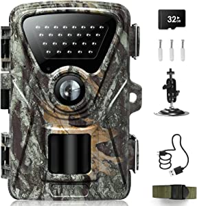 Trail Camera 2.7K Wildlife Camera 1520P 28MP, 850nm IR LEDs Night Vision Motion Activated Hunting Camera IP66 Waterproof 0.2s Trigger Time Game Camera with 32GB SD Card for Wildlife Monitoring