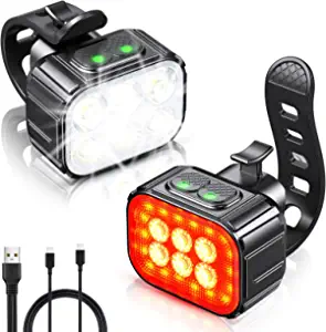 Bike Lights Set Ultra Bright, Cuvccn Bicycle Light Rechargeable with 6 Spot & Flood Beams, IP65 Waterproof Bike Lights for Night Riding, DIY 4X4 + 6X6 Lightning Modes Bike Headlight and Tail Light