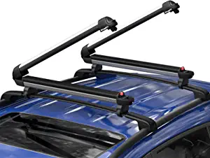 BougeRV Ski & Snowboard Racks 3.0 with Anti-Theft Lock, Extension with Sliding Feature, 28'' Fits 6 Pairs Skis or 4 Snowboards, Crab Mounting System Fits for Square/ Round/ Aero/ Oval Cross Bars