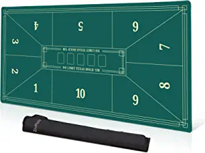 Texas Holdem Poker Mat Portable Poker Table Top 70 x 35 Inch with Water Resistant Poker Table Topper Antislip Bottom Hemmed Edges Storage Bag for Texas Poker Game Table Topper as Poker Table Mat
