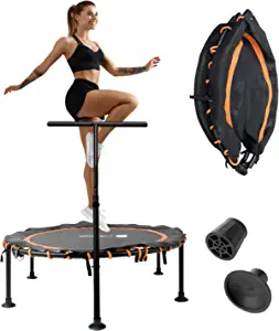 Ativafit Fitness Trampoline for Kids Foldable Mini Trampoline with Adjustable Foam Handle Workout Indoor Outdoor Home Use Max Load 330 Lbs