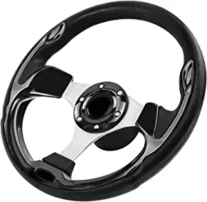 QYMOPAY 12.5inch Boat Steering Wheel, 3/4 Inch Axle Marine Steering Wheel Adapter, Anti-Slip Carbon Fiber Steering Wheel for Boats, Yachts, Pontoon Boats (Black)
