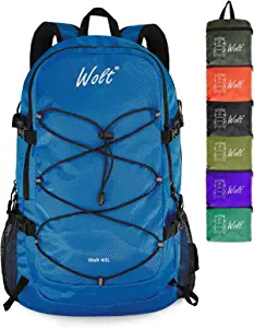 WOLT Packable Hiking Backpack, 40L Waterproof Lightweight Hiking daypack, Foldable Backpack with Wet pocket for Travel, Camping, Outdoor Sports (Blue)