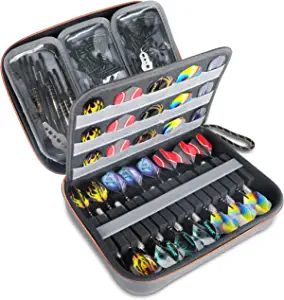 USA GEAR XL Semi Hard Shell Dart Case - Darts Carrying Case for Darts (15), Dart Tips, Dart Shafts, Dart Flights, and More Dart Accessories - Compatible with Soft Tip Darts and Steel Tip Darts (Black)