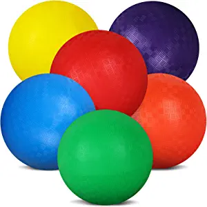 6 Pack 8.5 Inch Playground Balls with 1 Hand Pump and 6 Portable Ball Net Bags Inflatable Dodgeballs for Kids and Adults Dodge Ball, Kickball, Handball, Camps, Indoor & Outdoor Schoolyard Games