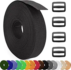 MOZETO 1 Inch Nylon Webbing Strap with Plastic Tri-Glide Slide Clips, 10 25 50 Yards Heavy Duty Nylon Strapping for Indoor or Outdoor Gear, DIY Crafting, Repairing