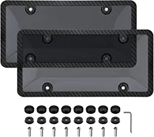 EWBN Carbon Fiber Pattern License Plate Frame, Black Smoked Tinted License Plate Cover, License Plate Frame &Cover, Plastic Car License Plate Holder.
