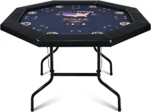 RayChee Poker Table Foldable, 8 Player Octagonal Folding Portable Texas Holdem Table with Water-Resistant Cushioned Rail, 8 Stainless Steel Cup Holders, Casino-Grade Felt Surface (Black)