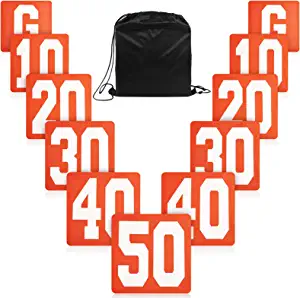 Set of 11 Football Yard Markers High Visibility Football Field Yard Line Markers Orange Football Down Marker Yardage Field Line Marker 12 Inch Football Markers with Carrying Bag for Sporting Training