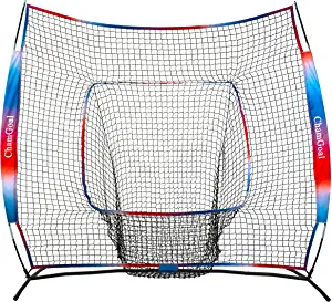 ChamGoal 7X7ft Gradient Baseball&Softball Net for Hitting and Pitching,Portable Baseball Practice Net for Batting with Carry Bag and Metal Frame for All Skill Levels and Kids