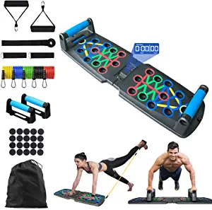 Push Up Board for Men Women, Foldable Pushup Board Fitness, Home Gym Workout Strength Training Equipment with Multi-Functional Push Up Bar and Resistance Bands Set, Push Up Handles for Floor