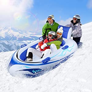 67" Giant Snow Sled, Snow Tube for Kids and Adult, Inflatable Snow Tubes for Sledding Heavy Duty with Durable Backrest Large Inflatable Sled with 4 Handles Winter Snow Toys for Kids Ages 4-8 Outdoor